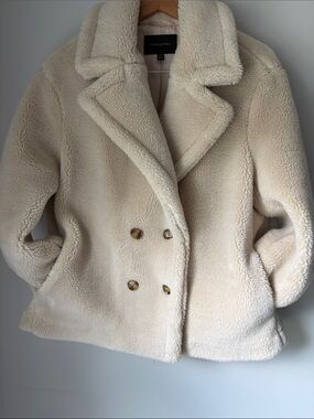 Banana Republic Cream Very Warm Sherpa/Teddy Pea Coat with Wide Lapel